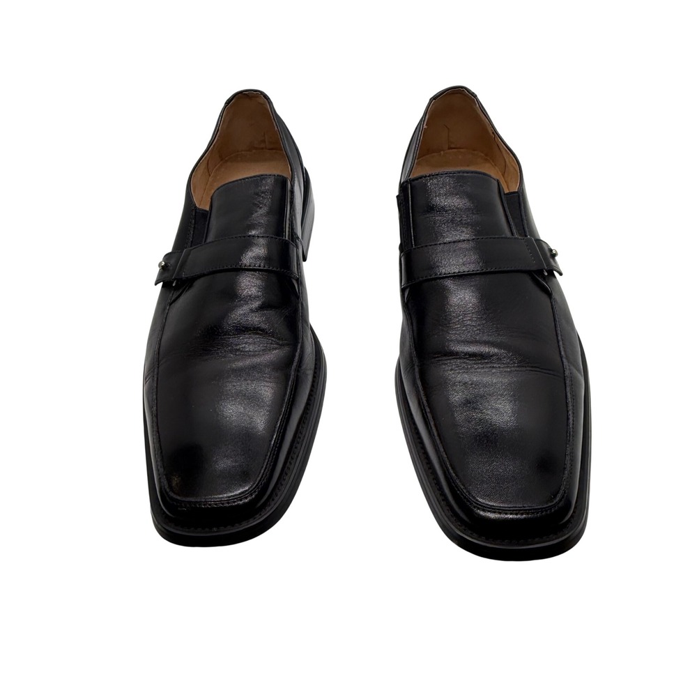 Makaveli Branded Mens Black Leather Square Toe Slip On Dress Loafers Size 9.5